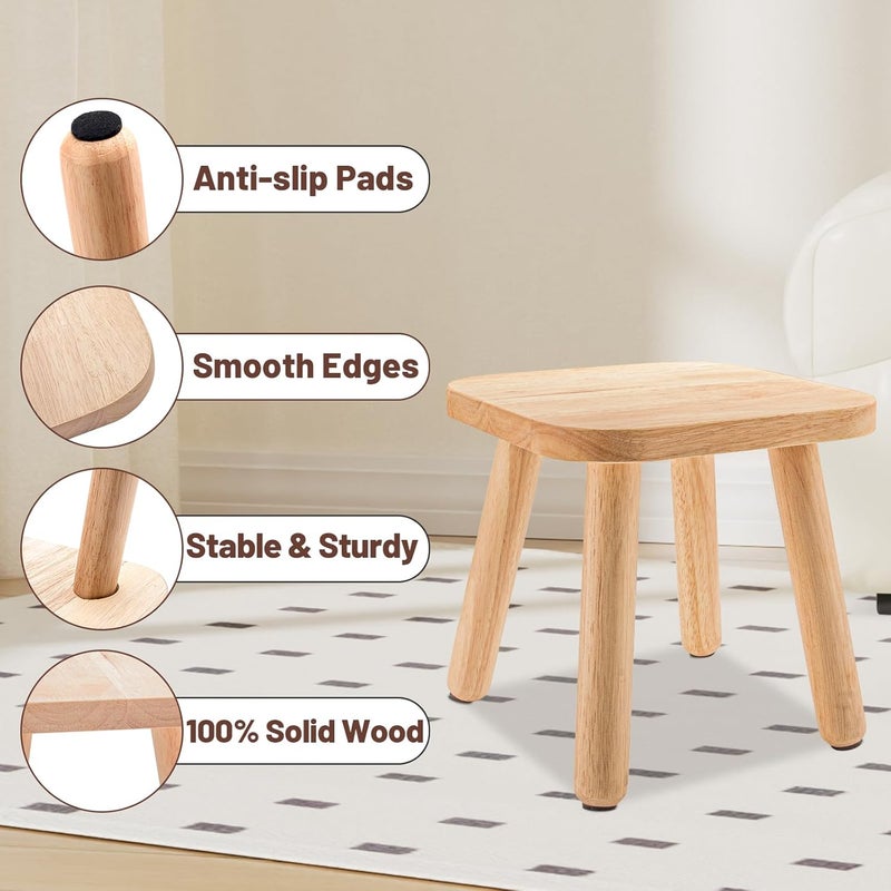 EOKPHULL Wooden Step Stool for Adults, Kitchen Stepping Stools with Four Assembled Legs and Non-Slip Pads, Portable One Step Foot Stool Sitting Stool for Bathroom, Living Room, Bedroom (Natural Wood Color) - Image 2